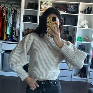Knit sweater with puff sleeves